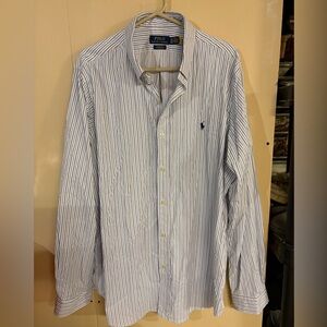 Ralph Lauren Men's White Shirt with Blue Pinstripes